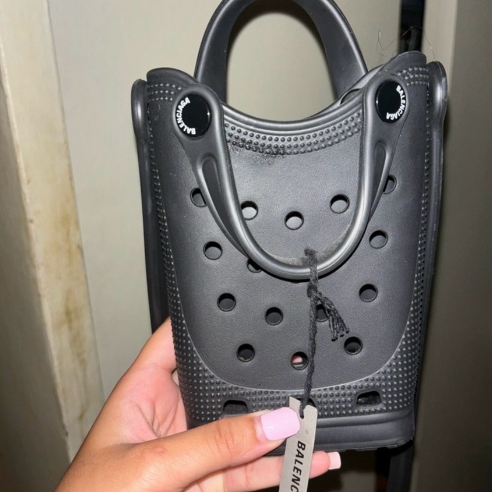 Balenciaga Charcoal Perforated Handbag